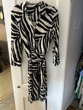Talbots Black and White Zebra-Print Wrap Dress